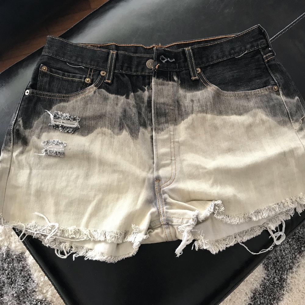 501 Button Fly Distressed and bleached shorts